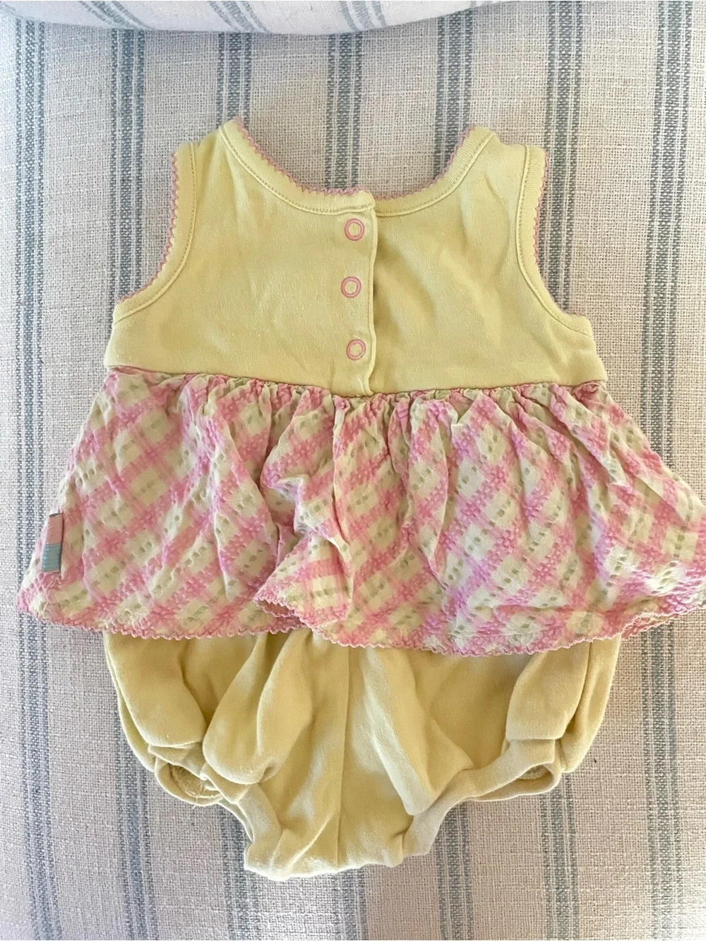 Gymboree Vintage 90s Y2K Floral Embroidered Ruffle Plaid Dress Romper 0-3M